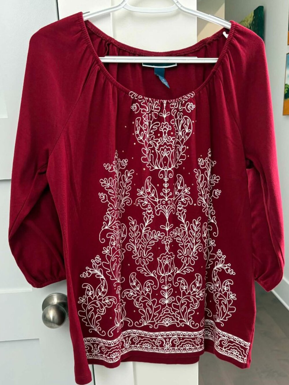 Karen Scott Dark Red Faux-Embroidered-Style Tunic
